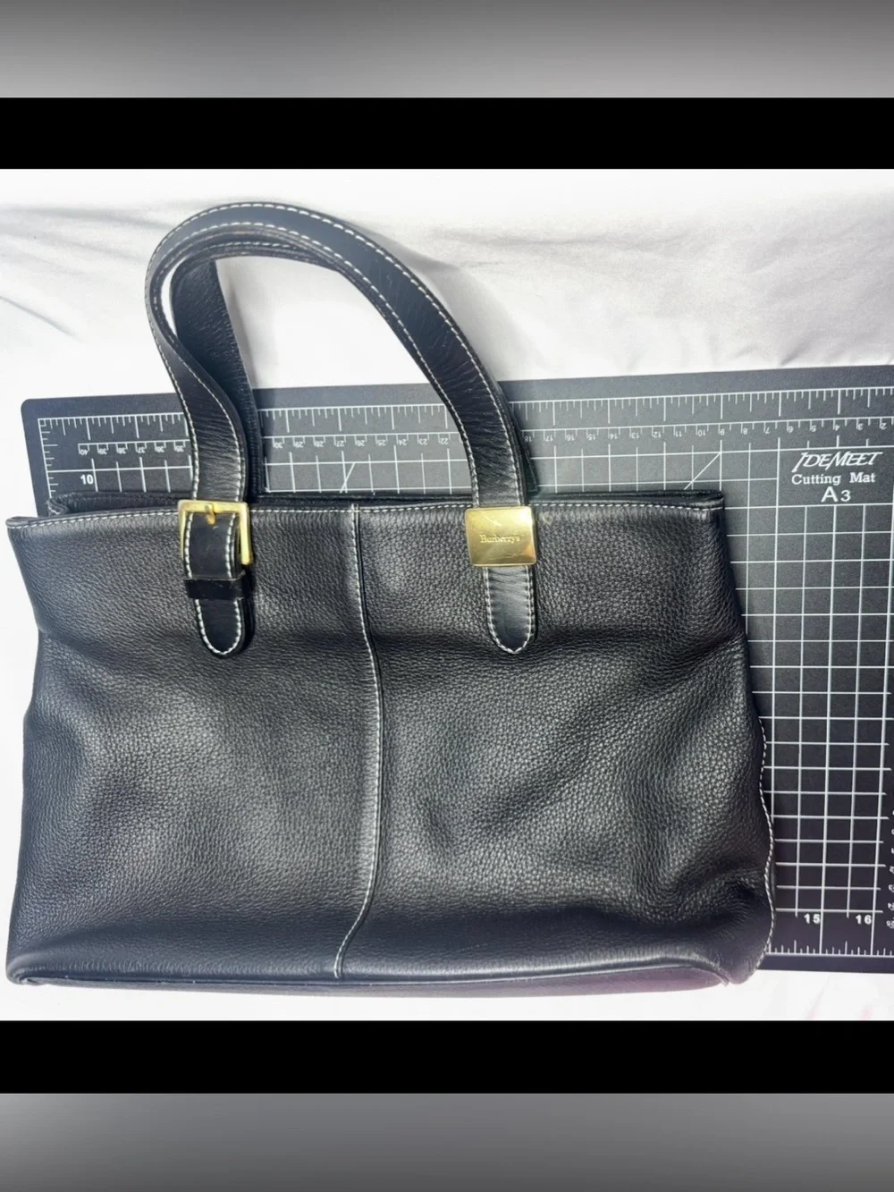 Burberrys Vintage Black Leather Top Handle Tote Bag w/COA!!!